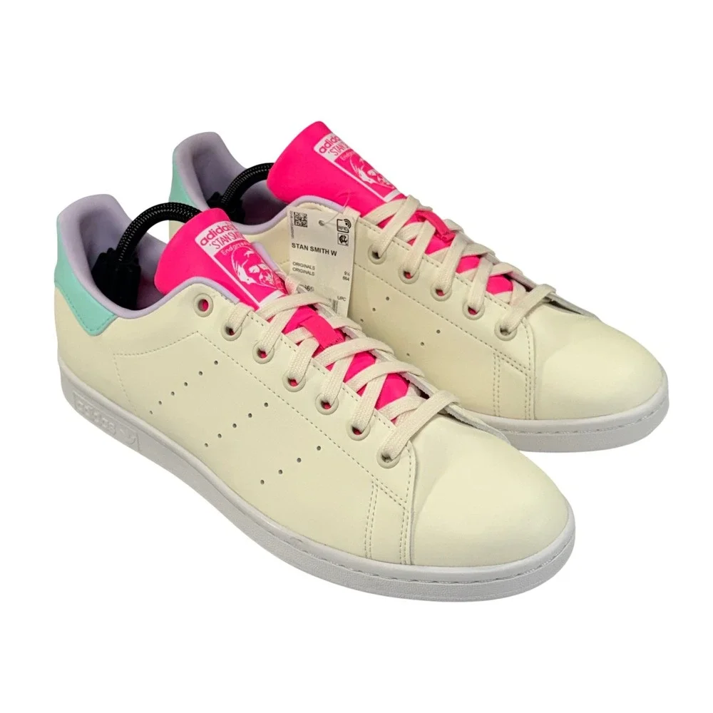 NEW Adidas Stan Smith Sneakers Womens 11 Cream Pink Mint Casual Retro Athleisure